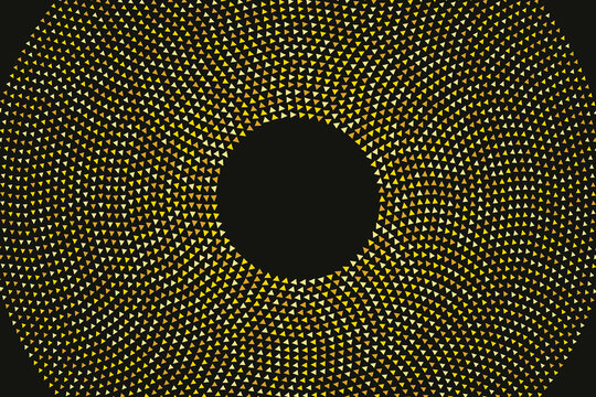 Golden triangle pattern radiating from center on black background, abstract geometric triangles