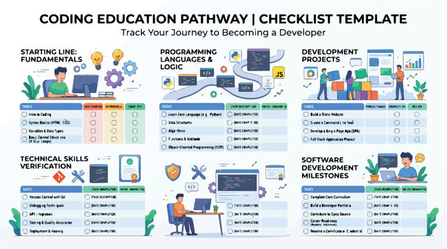 Coding Education Pathway and Developer Career Checklist Template.