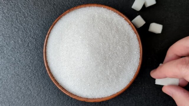 Sweet white sugar as a source of glucose. White sugar as a food background for your design