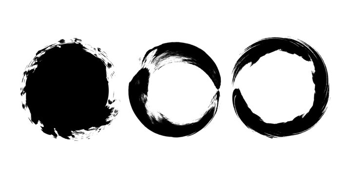 Vector brush strokes circles of paint on a white background. The circle is an ink drawing with the texture of brush strokes.