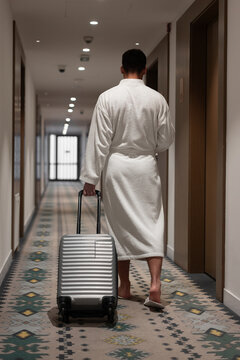 Guest Walking in Hotel Corridor