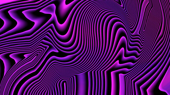 Abstract Op Art Pattern with Vivid Purple and Black Waves, Psychedelic Distorted Lines, and Geometric Optical Illusion Background Design