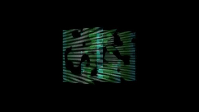 Futuristic Digital Camouflage with Green Glitch Noise and Abstract Shapes.  4k motion