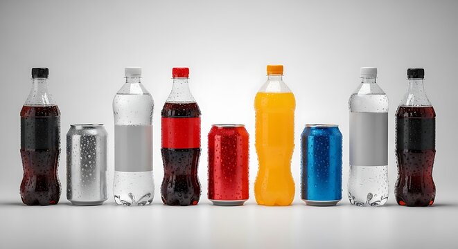 carbonated soft drinks in plastic bottles and aluminum cans