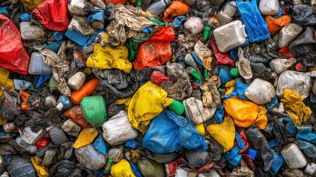 A large heap of colorful industrial waste and discarded materials, a close-up view.