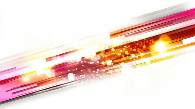 Abstract Digital Light Streaks and Energy Pulses on a Bright White Background