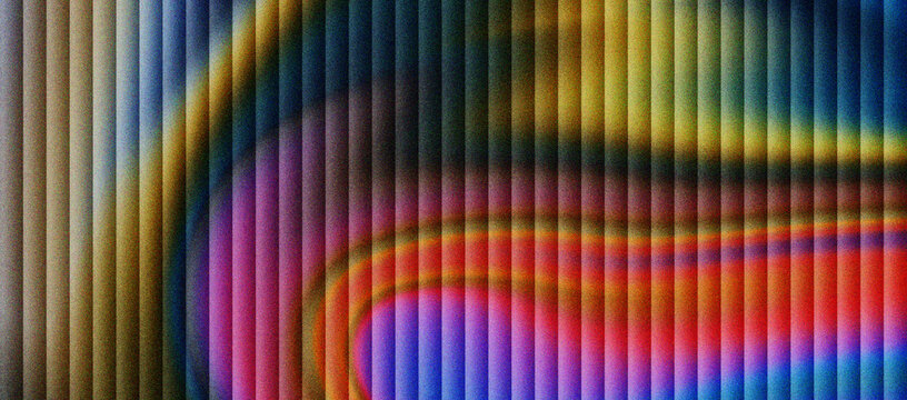 Abstract holographic metal texture with vertical ridges and rainbow light. Iridescent corrugated steel surface with colorful gradient reflections. Futuristic metallic background for design.