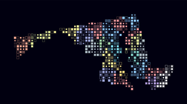 Maryland, shape of the state build of colored cells. Digital style map of the Maryland on dark background. Small size square blocks. Amazing vector illustration.