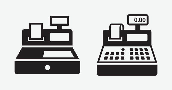 Two black cash register icons on a white background retail and point of sale symbols