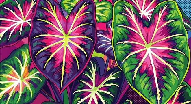 caladium leaves in pop art style