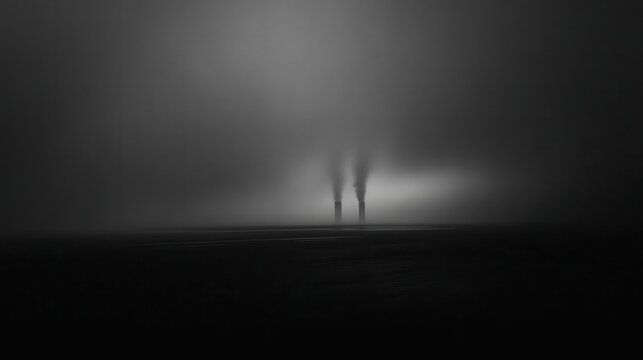 Dramatic Industrial Power Plant Emitting Smoke Under Moody, High-Contrast Lighting