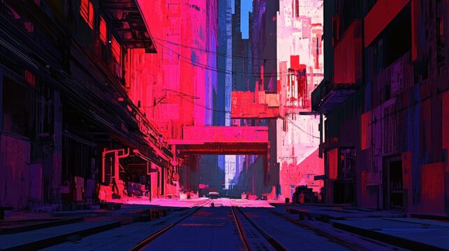 Futuristic Cyberpunk Cityscape at Night with Vibrant Neon Lights and Urban Architecture
