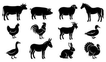 Farm Animal Silhouette Collection Featuring Cow Horse Sheep Chicken Duck and Rabbit © Crafts Home