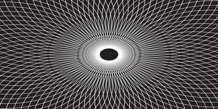 Twisted white lines on black background. Circular batik pattern. The lines form white flowers. Vector illustration.