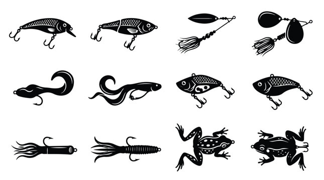 Collection of various fishing lures and hooks on a white background