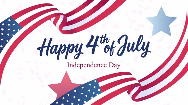 Happy 4th of July Independence Day animation template with waving American ribbons and typography greeting
