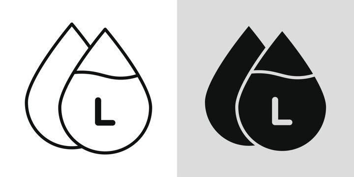 Liter icon representing liquid volume and capacity measurement. Suitable for beverages, packaging, fuel, laboratory, and measurement-related designs