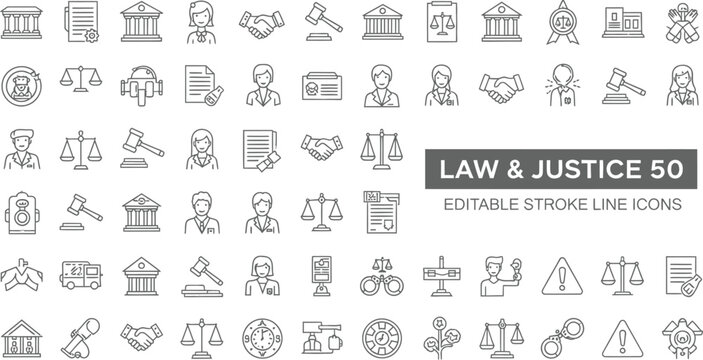 Law and justice editable stroke line icons