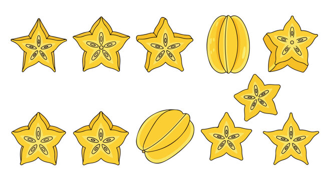 Carambola star fruit set vector illustration