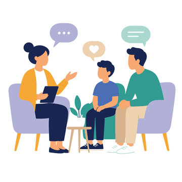 Family therapy session with a professional psychologist and parents.