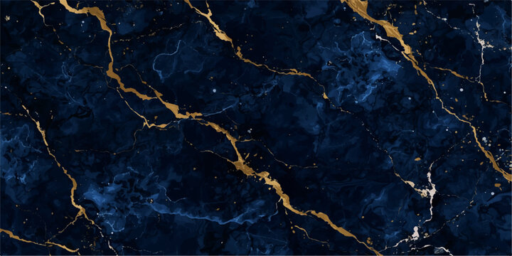 Elegant navy stone surface with luxurious dark blue marble texture and rich metallic gold vein patterns perfect for premium abstract interior wallpaper.