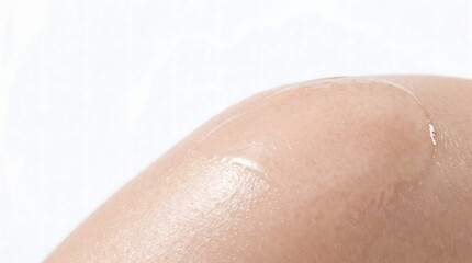 Fototapeta premium Macro clear gel drop spreading on bare human skin over white background