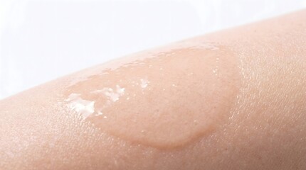 Fototapeta premium Extreme macro shot of clear sticky gel smeared on bare human skin texture