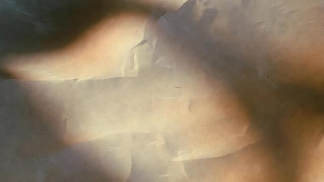 Sunlit wrinkled paper surface with soft shadows in warm tones, minimal style on neutral background, concept of calm simplicity