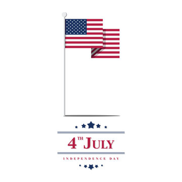 Independence Day design featuring a waving American flag on a flagpole. Clean vector-style illustration with copy space, for July 4th celebrations, holiday promotions, banners, posters, social media