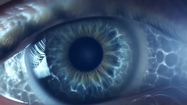 Extreme Macro Human Eye Zooming Into Glowing Neural And Mineral Structures For Sci-Fi Tech