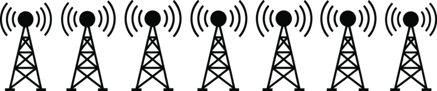 Black cell phone towers with signal waves