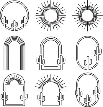 Vintage cactus frames and arches with sunburst designs