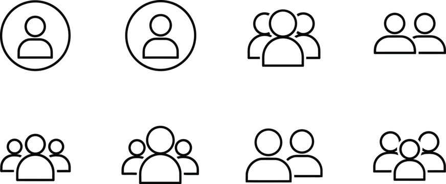 Black line icons of people and groups