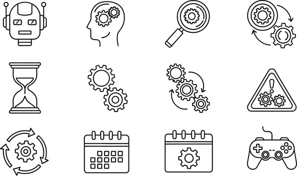 Black and white gear icons set
