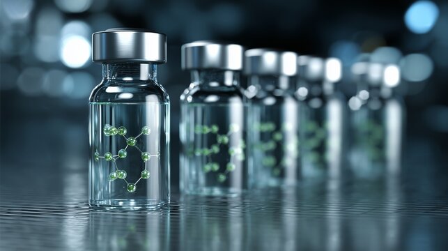 Innovative transparent peptide molecules in vials show advancements in biotechnology for anti aging skincare solutions