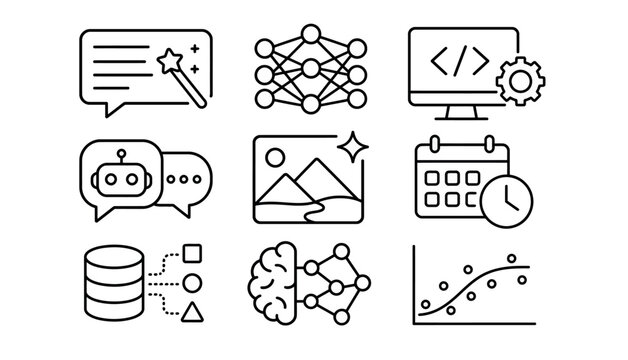 Technology icons on screen.
