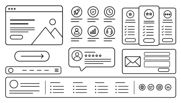 Website interface design elements icons.