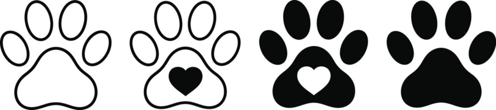 Black and white dog paw prints with heart