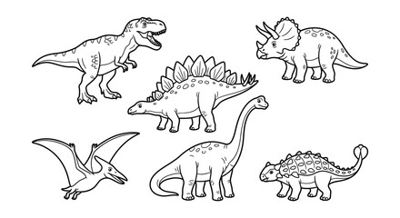 Dinosaur collection black and white vector illustration for educational purposes © Begum