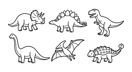 Dinosaur collection black and white vector illustration for educational purposes © Begum
