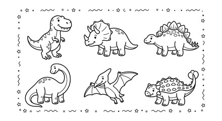 Dinosaur collection black and white vector illustration for educational purposes © Begum