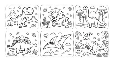 Dinosaur collection black and white vector illustration for educational purposes © Begum