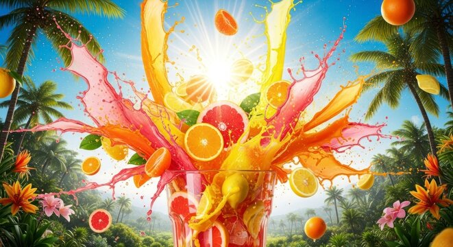 Vibrant Citrus Explosion: A Sun-Drenched Splash in a Tropical Paradise