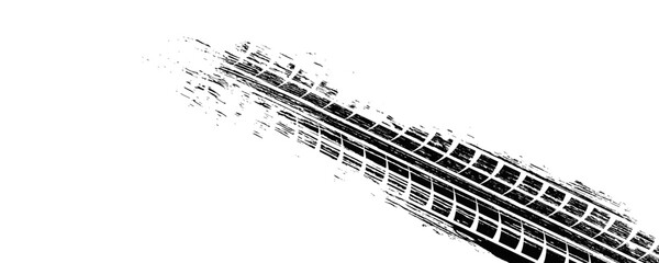 Tire track. Car, bike, motorcycle tyre mark with grunge effect isolated on white background. Wheel footprint on the road. Top view of rubber protector mark © bournut