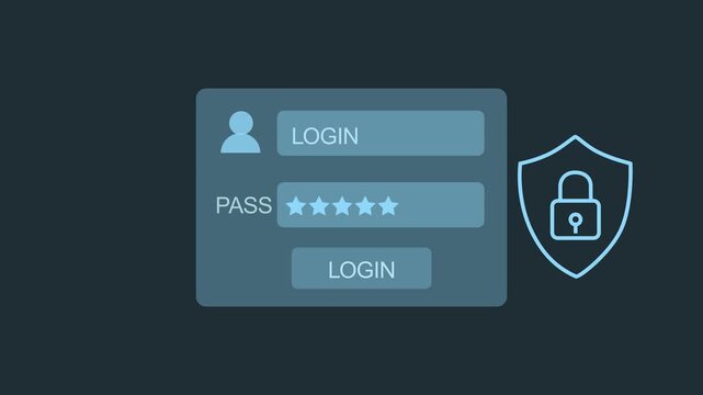 Digital login form interface with user name password field and secure shield icon for website security protection and authentication system design concept on a dark blue background