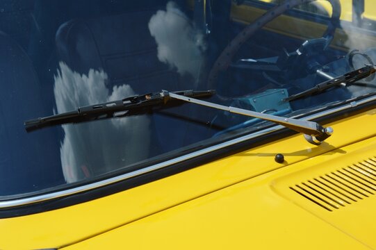 Classic soviet police militsiya sedan car lada vaz 2101 yellow blue with siren