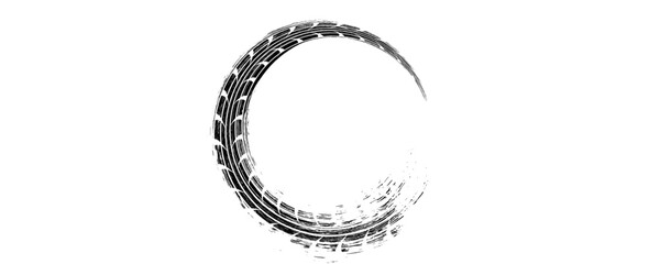 Tire track. Car, bike, motorcycle tyre mark with grunge effect isolated on white background. Wheel footprint on the road. Top view of rubber protector mark © bournut