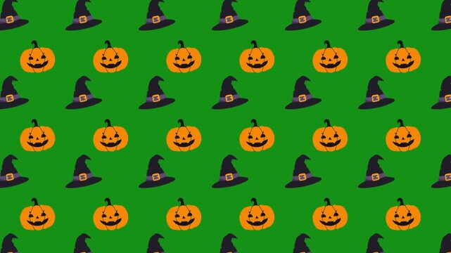 Halloween themed pattern with pumpkins hats.