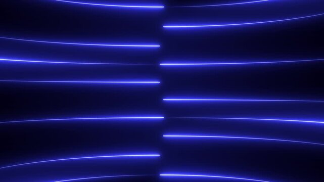 Bright blue neon light lines moving fast in the dark creating a cool motion blur effect for modern digital technology background graphics and futuristic abstract science fiction motion design patterns