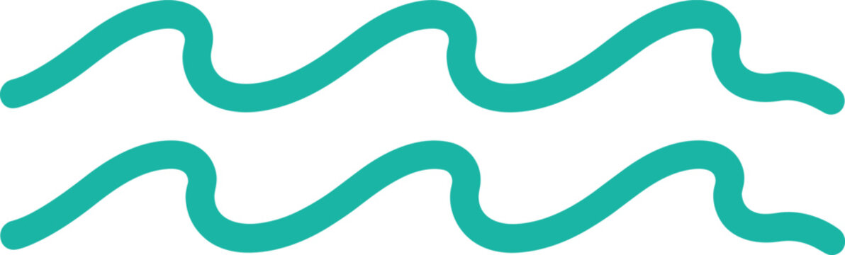Minimalist teal water wave icon with flowing parallel lines on bright white background evoking calm ocean serenity.
